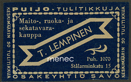Kauppiasetiketti, T. Lempinen, Turku 
