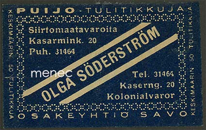 Kauppiasetiketti, Olga Söderström, Helsinki 