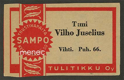 Kauppiasetiketti, T:mi Vilho Juselius, Vihti 