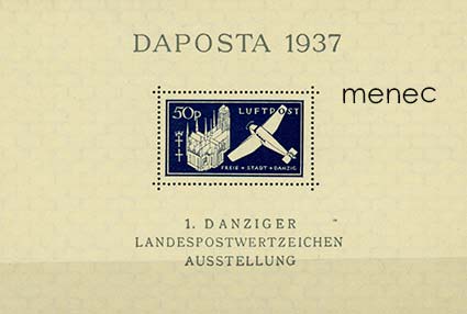 Saksa, Danzig 1937, lentopostimerkki, DAPOSTA-pienoisarkki 