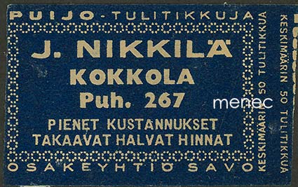 Kauppiasetiketti, J. Nikkilä, Kokkola 