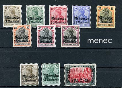 Saksa, Marokko, käyttösarjoja 1906 ja 1911, 3 ja 5 Pf, postituoreet 