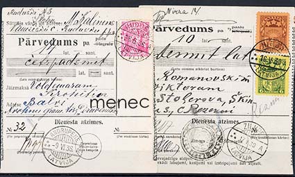 Latvia, pakettikortit 1930 ja 1936, erittäin hyvin leimoin 
