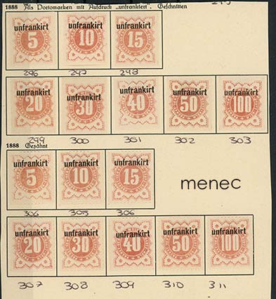 Saksa, kaupunkiposti Mühlheim - Deutz - Köln 1888, lunastusmerkkejä. Hammastettu ja hammastamaton sarja 