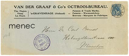 Kirje Hollannista Saksaan 1916, sotasensuurin leima 
