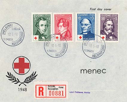 Punainen Risti 1948, FDC, kirjattu 