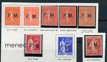 Ranska, Franchise Militaire, kenttäpostimerkit 1906-1937 variantein ja kuvakevirhein 