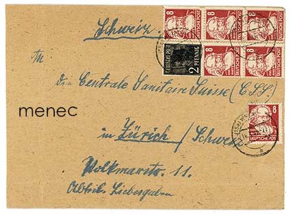 Saksa, NL:n miehitysvyöhyke, postilähetys sveitsiläiseen avustusjärjestöön 1949 