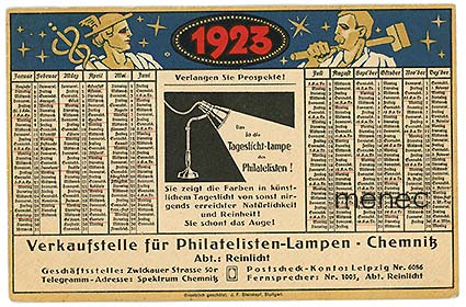 Saksa, Filatelistilamppujen mainoskortti 1923 