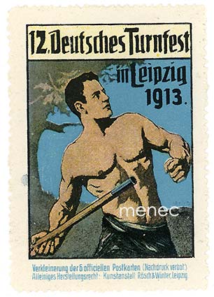 Mainosmerkki, 12. Deutsches Turnfest Leipzig 1913, virallisen postikortin pienennös merkkiin 