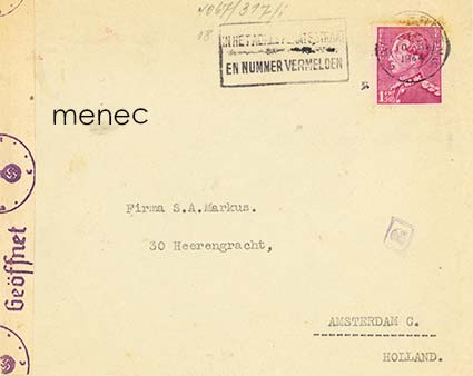 Belgia, kirje Hollantiin 1944, sensuurin avaama 