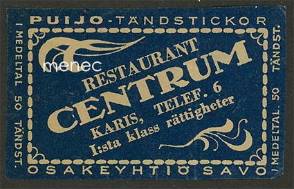 Kauppiasetiketti, Restaurant Centrum, Karjaa 