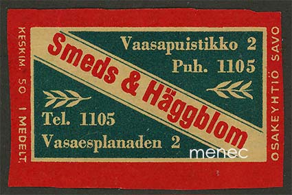 Kauppiasetiketti, Smeds & Häggblom, Vaasa 