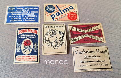 Vanhoja ruotsalaisia tulitikkuetikettejä, 6 kpl 