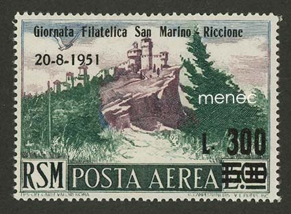 San Marino, lentoposti 1951, Riccionen postimerkkinäyttelyn ylipainamalla 