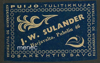 Kauppiasetiketti, J. W. Sulander, Harjavalta 