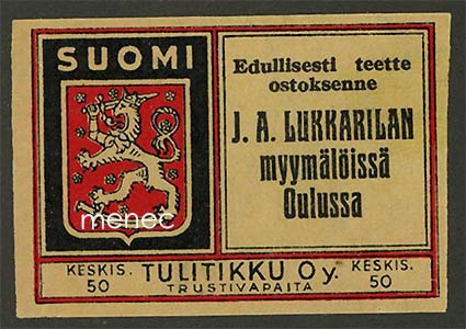 Kauppiasetiketti, J. A. Lukkarisen myymälät, Oulu 