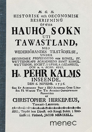 Herkepaeus, Christopher - Historiallinen ja ekonominen selonteko Hauhon pitäjästä Hämeessä 