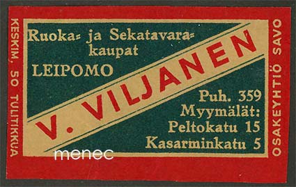 Kauppiasetiketti, V. Viljanen 
