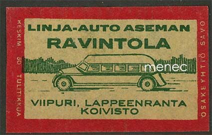 Tulitikkuetiketti, Linja-auto aseman ravintola, Viipuri, Lappeenranta, Koivisto 