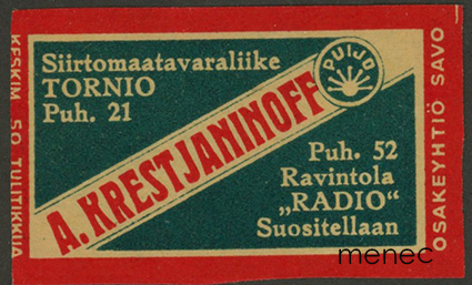 Kauppiasetiketti, A. Krestjaninoff, siirtomaatavaraliike, Tornio 