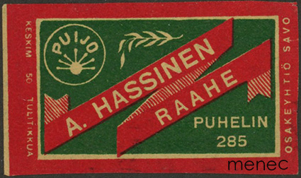 Kauppiasetiketti, A. Hassinen, Raahe 