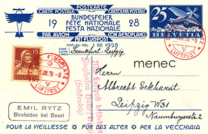 Sveitsi, lentopostiehiö 1928, Vanhusten apu 25 c 