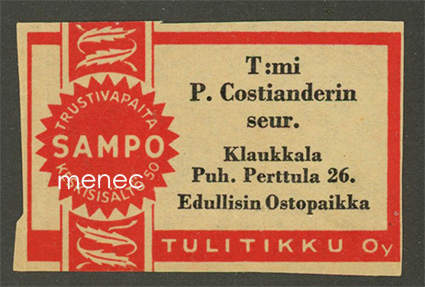 Kauppiasetiketti, T:mi P. Costianderin seur., Klaukkala 