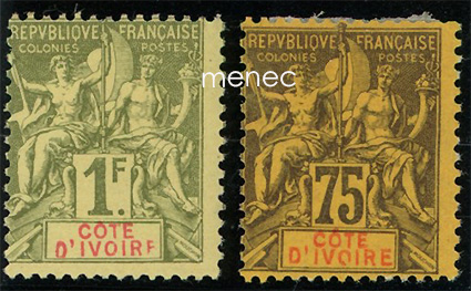Ranska, Norsunluurannikko, käyttösarjaa 1892, 2 kpl 