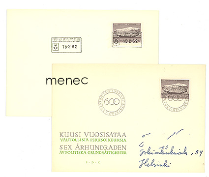 Kuusi vuosisataa valtiollisia perusoikeuksia 1962, FDC kahdella eri kuorella 