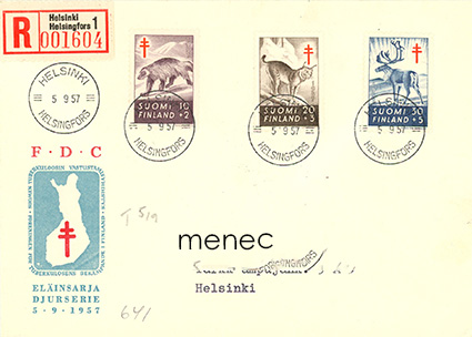 Tuberkuloosi 1957, FDC, kirjattu 