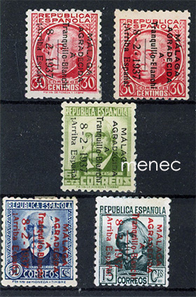Espanja, sisällissota, Malaga 1937, 5 kpl ylipainamalla I 