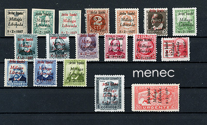Espanja, sisällissota, Malaga 1937, ylipainamasarja Malaga Liberada 8-2-1937 + pikamerkki 20c 