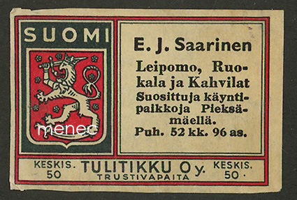 Kauppiasetiketti, E. J. Saarinen, Pieksämäki 