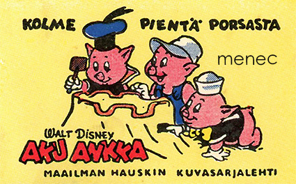 Aku Ankka-lehden mainosmerkki, kolme pientä porsasta 