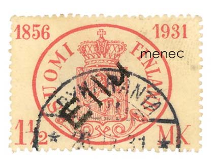 Postimerkin 75-vuotisjuhla 1931, 1,5 mk, kyläleima Eilu (Pyhäranta, Ylikylä) 