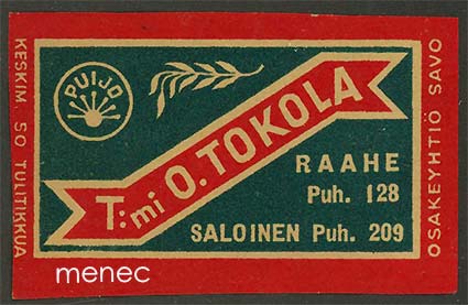 Kauppiasetiketti, O. Tokola, Raahe 
