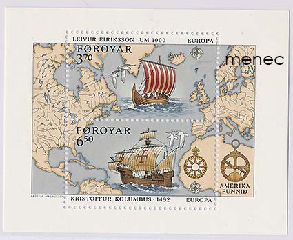 Färsaaret, Europa XIV 1992. Amerikan löytö, pienoisarkki 