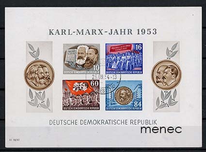 Saksa, DDR, Karl Marx -vuoden pienoisarkki 1953, hammastamaton 