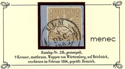 Saksa, Württemberg, käyttömerkki 1866, 9 Kr 
