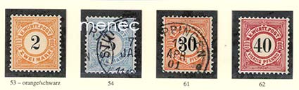 Saksa, Württemberg, käyttömerkit 1881 ja 1900, mustat numerot 