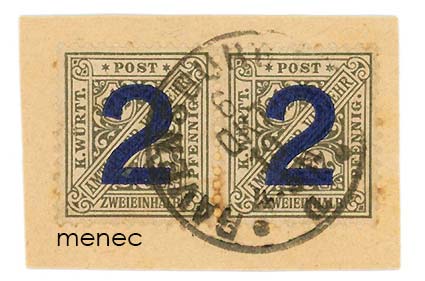 Saksa, Württemberg, virkamerkki 2/2,5 Pf 1919, pari leikkeellä 