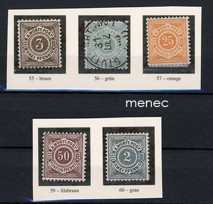 Saksa, Württemberg, käyttömerkkejä 1875, 5 kpl 