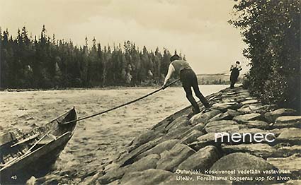 Oulunjoki, Koskiveneet vedetään vastavirtaan 