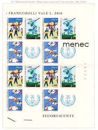 Italia, postimerkin päivä 1977, kokoarkki (4 nelilöä) 