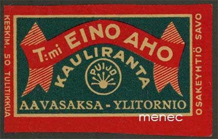 Kauppiasetiketti, T:mi Eino Aho, Aavasaksa 