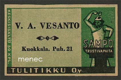 Seppä-etiketti, vanha malli, vihreä, Vihtori Helin, Tampere 