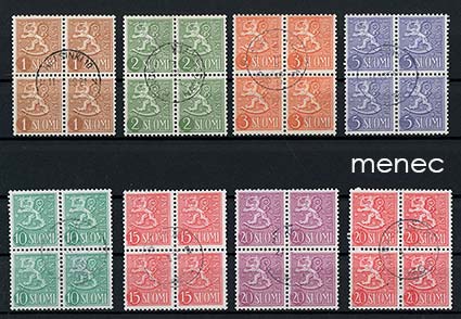 Yleismerkkisarjaa 1954-1956, 11 nelilöä, eri painoeriä 