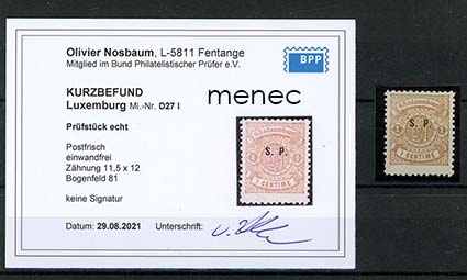 Luxemburg, virkamerkki 1881, 1c 