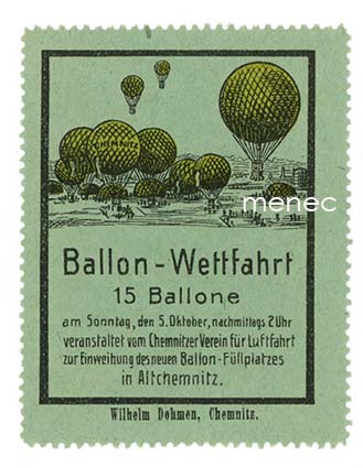 Saksa, Ballon-Wettfahrt Chemnitz. 15 Ballone, kirjeensulkija 
